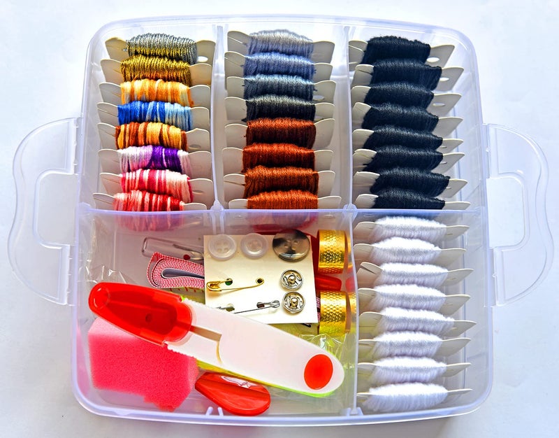 QCZKB 188 Embroidery Floss Set Including Cross Stitch Threads Friendship Bracelet String with 2-Tier Transparent Box, Floss Bobbins and Cross Stitch Kits - Image 4